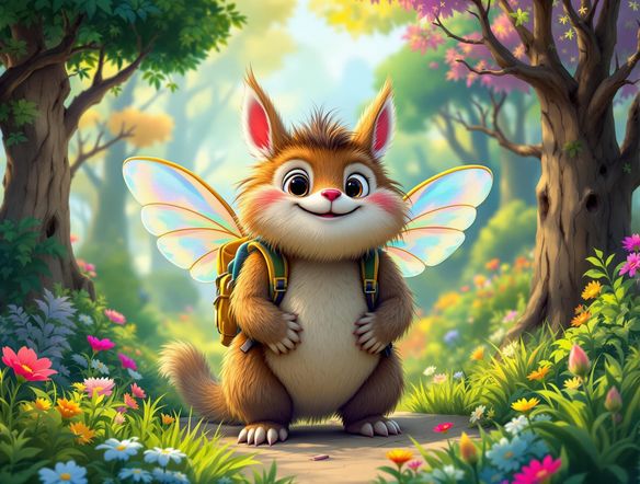 Design a cartoon character suitable for a children's book. The character should be friendly, approachable, and have a unique design that stands out. Consider adding elements of fantasy or adventure to capture the imagination of young readers. Use bright and cheerful colors.