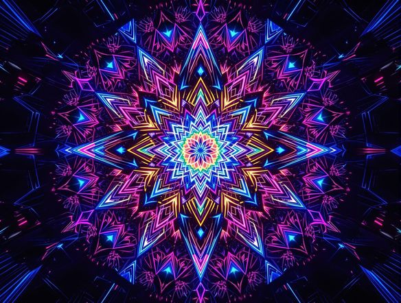 A highly detailed mandala, symmetrical, vibrant colors, intricate patterns, digital art.