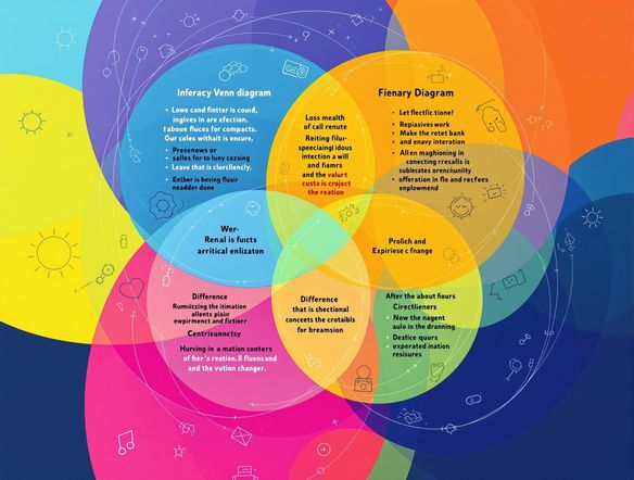A 4-way Venn diagram clearly showing the intersections and differences between four distinct concepts. Use the style of a free ai cartoon generator, creating a playful and informative image. Consider the style of an ai animation generator from image for inspiration. High resolution.