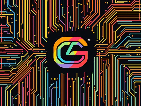 Create a minimalist logo design for a tech startup, featuring a stylized circuit board pattern integrated with the company initials. Use a vibrant color palette and a modern, clean typeface. Logo generator free.