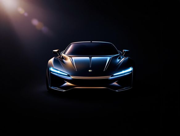 A sleek, modern car logo featuring stylized lines suggesting speed and innovation. The logo incorporates a subtle gradient and a bold, memorable font. Set against a dark background with a faint spotlight effect. High resolution, vector graphics.