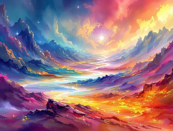 A vibrant abstract landscape created with a digital salt effect painting, showcasing intricate salt watercolor effects and organic textures, high detail.