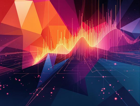 A sleek, minimalist design featuring a histogram as the primary visual element. The background should be abstract and geometric, utilizing data points to create a sense of depth and movement. Use it as an ai image background generator.