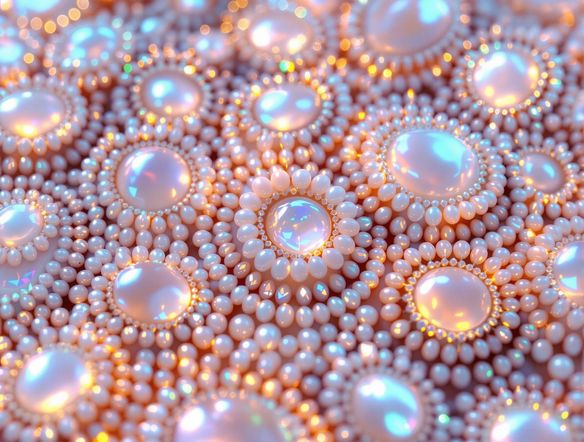 A close-up view of vibrant shell bead art AI, showcasing a complex Native American beadwork generator pattern with subtle iridescent highlights, symbolizing peace and unity.