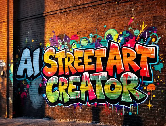 Vibrant graffiti art on a brick wall, featuring bold lettering and dynamic spray paint effects, showcasing the AI street art creator.