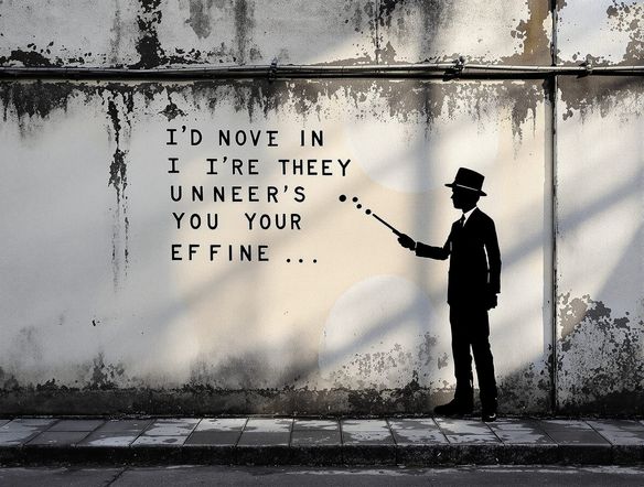A thought-provoking stencil art piece on a weathered concrete wall, reminiscent of Banksy's style, with a social commentary theme. Banksy style generator, stencil art, street art.