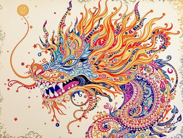 A detailed Balinese batik painting of a mythical creature, intricate patterns, vibrant natural dyes, traditional motifs, digital art.