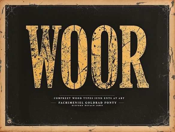 A vintage poster featuring bold, distressed type art, like from a wood type font generator, with visible texture and worn edges, dark background, slightly faded ink.