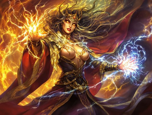 A stunningly detailed portrait of a powerful sorceress, intricate robes, glowing magical energy, fantasy art, digital painting, by a renowned fantasy artist.