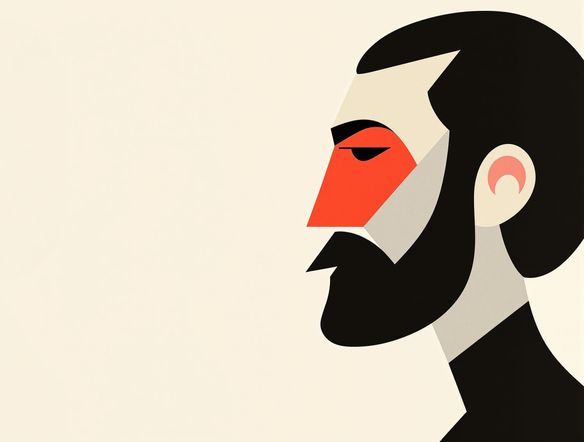 A minimalist portrait with strong, bold duotone colors, emphasizing sharp lines and contrast. Modern duotone graphic design aesthetic, clean vector art style.