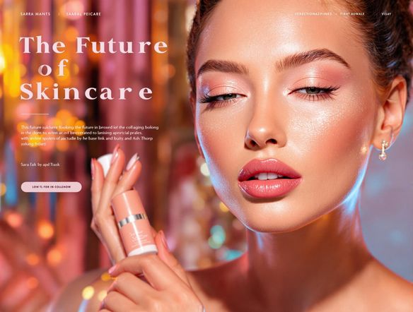 Generate a fake magazine cover showcasing a revolutionary skincare product. The layout should resemble a high-end beauty magazine, with attention-grabbing text and a focus on the product's key benefits. Include the tagline 'The Future of Skincare'.