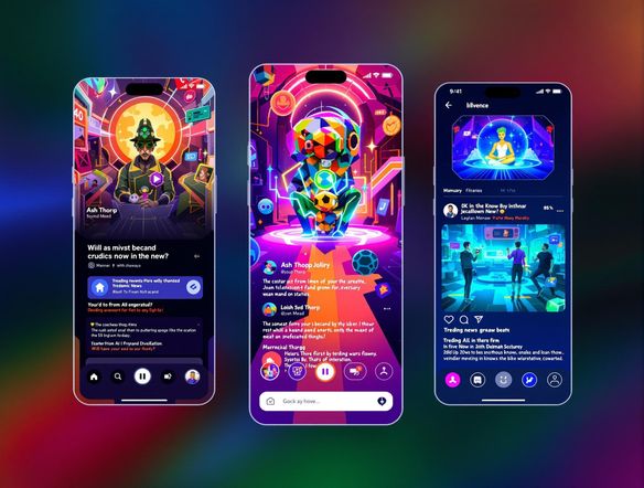 A vibrant, eye-catching Instagram story interface with dynamic AI-generated content, trending news headlines, and interactive elements.