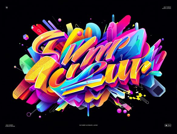 Abstract typography art with vibrant colors and dynamic shapes, creating a visually stunning and modern design.