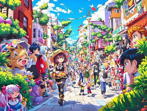 A vibrant online portfolio featuring anime-style art. The portfolio showcases a diverse range of images, highlighting the artist's skill and creativity. Use the photo to anime generator to convert images. Highly detailed, digital painting.