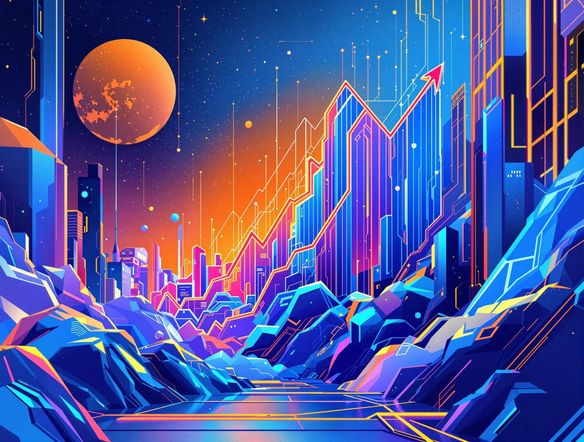 A cartoon graph generator depicting a line graph soaring upwards like a rocket, vibrant colors, dynamic composition, futuristic style, trending on artstation.
