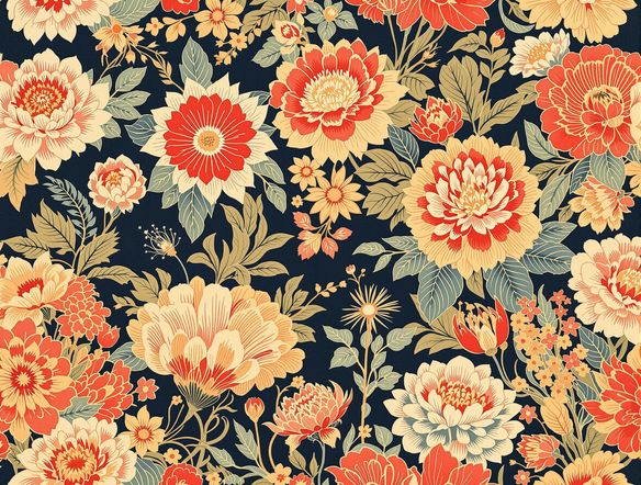 AI generated Chiyogami paper, intricate floral patterns inspired by Yuzen, vibrant colors, seamless repeat, high detail, traditional Japanese art style.
