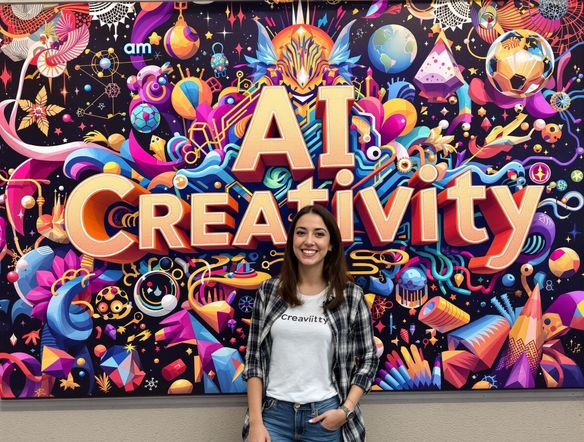 A visually striking typography art piece featuring the phrase "AI Creativity." The design should incorporate intricate patterns, gradients, and textures, creating a sense of depth and visual interest. Experiment with different font styles and arrangements.