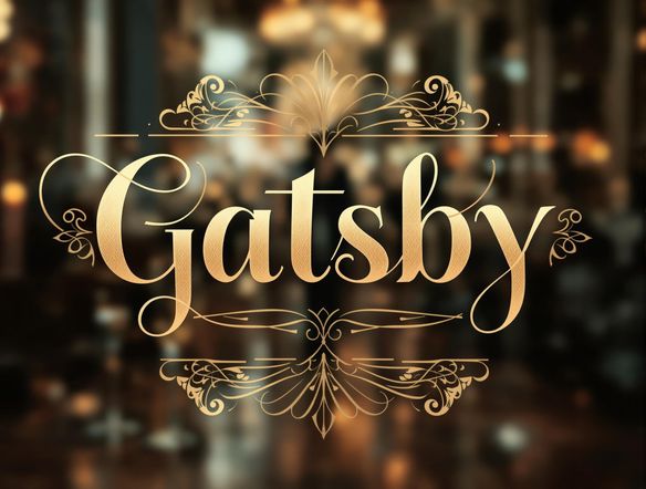 Close-up shot of an Instagram post featuring a caption written in a Gatsby-inspired font. Highlight the elegance and sophistication of the font style. The background should be a blurred image of a bustling 1920s party.