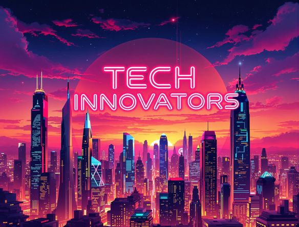 A vibrant YouTube banner featuring a stylized cityscape at sunset, incorporating the channel name 'Tech Innovators' in a futuristic font. The design should evoke innovation and forward-thinking, with a free tshirt mockup generator style and aesthetic.