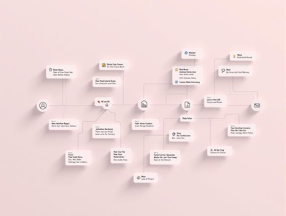 A clean, modern project roadmap visualized as a series of interconnected nodes, each representing a milestone with a unique AI-generated icon. Soft pastel colors, minimalist design, top-down perspective.