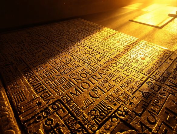 An ancient Egyptian sarcophagus lid, intricately carved with hieroglyphic text generator elements and traditional motifs, rendered in a classic papyrus art style.