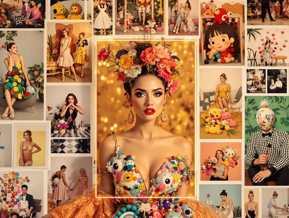 A vibrant collage of diverse photographs arranged within an elegant, modern picture frame layout, displayed against a soft, neutral background, capturing moments of joy, adventure, and connection.