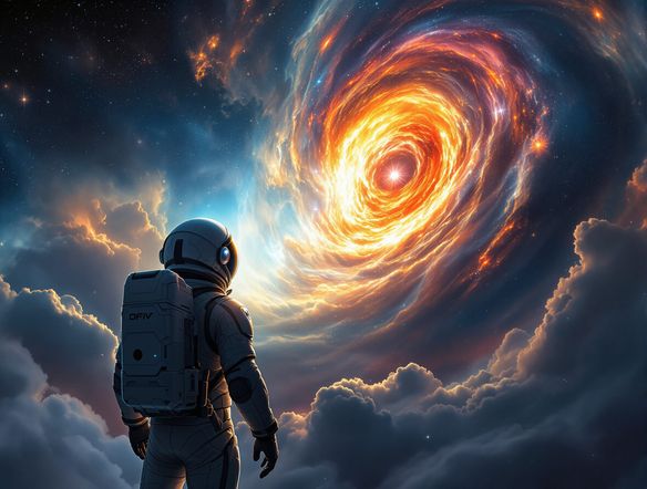 Epic sci-fi movie poster, a lone astronaut gazing at a nebula, dramatic lighting, futuristic typography, high detail, cinematic.