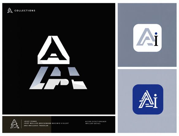 A minimalist corporate logo design. A stylized geometric shape incorporating the letters 'A' and 'I'. Clean lines, modern font, professional color palette of blues and grays. Vector illustration.