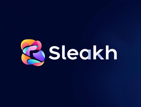 A sleek, modern corporate logo design featuring abstract shapes and vibrant colors, displayed on a dark blue backdrop with a subtle, professional sheen.