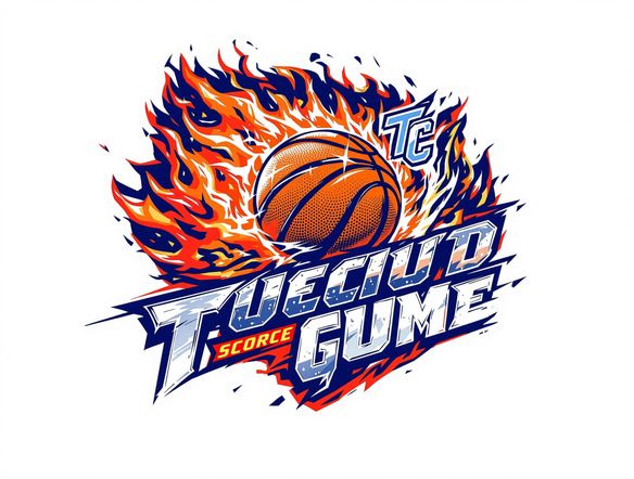 A dynamic basketball logo featuring a stylized basketball soaring through flames, with bold, modern typography. Incorporate the team initials 'TC' in a subtle yet impactful way. Use a color palette of vibrant orange, deep blue, and metallic silver.