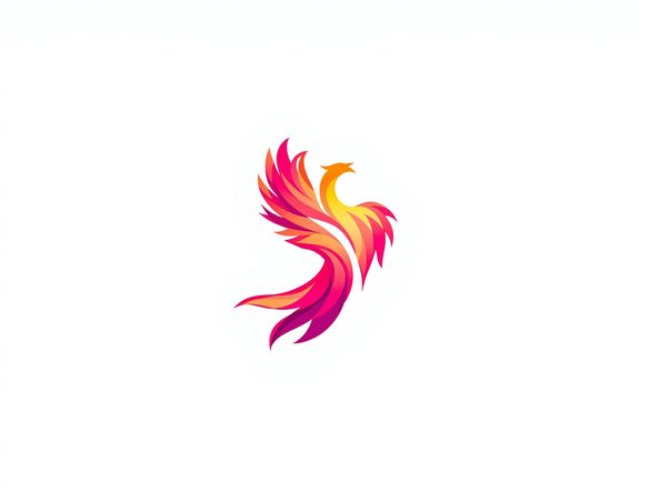 A vibrant, minimalist logo design featuring a stylized phoenix, created with clean lines and smooth gradients, representing scalability and modern design. Vector art style.