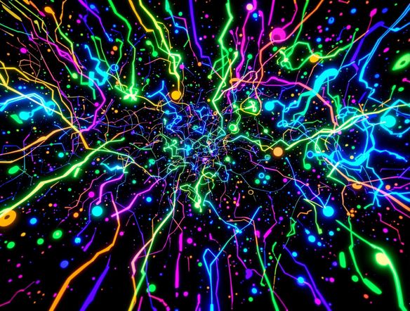 A mesmerizing abstract fluorescent glow art piece, vibrant neon lines and shapes, glowing intensely under UV light, black background, high detail.