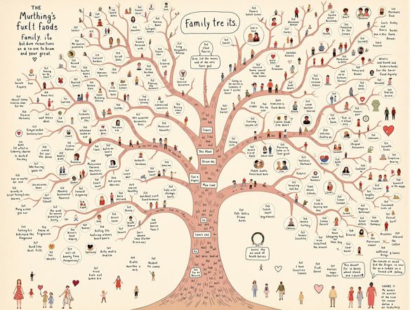 A beautifully rendered genogram, showcasing multiple generations of a family tree. Use soft, warm colors to evoke a sense of history and connection. Include a variety of symbols to represent different relationships and health conditions.