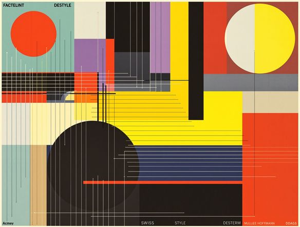 A striking Swiss Style poster with a perfect grid system layout, featuring bold typography and abstract geometric shapes, minimalist design AI, grid system art generator.