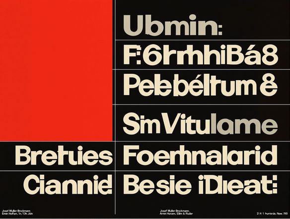 A minimalist Swiss Style graphic design poster featuring bold sans-serif typography, a grid layout, and a vibrant red accent color, embodying the International Typographic Style.