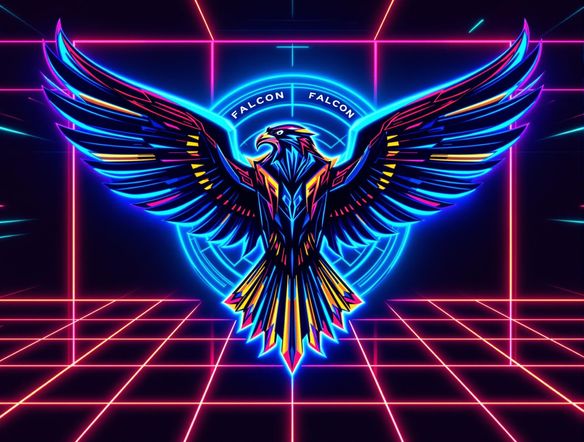 A vibrant and dynamic logo grid featuring a stylized falcon emblem, neon colors, and futuristic fonts. Ideal for a gaming profile or streaming channel. Gamertag logo generator, video game logo generator.