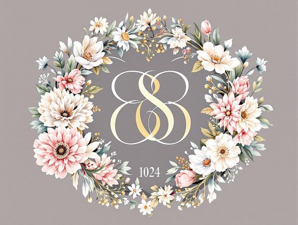 An elegant wedding crest featuring intertwined initials and floral elements. The design should evoke romance and sophistication, with a color palette of soft pastels and gold accents. Include the wedding date in a classic serif font.