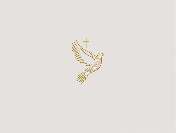 A minimalist church logo featuring a dove in flight and a subtle cross. Use a color palette of gold and white to evoke a sense of peace and spirituality. Render in a clean, modern style with a focus on symbolism.