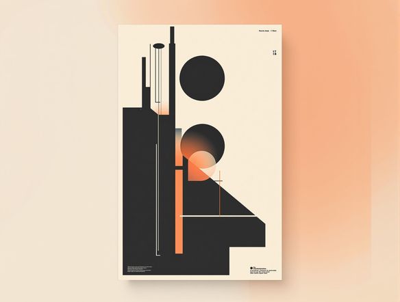 A minimalist poster design showcasing geometric shapes and bold typography in a classic Bauhaus style, with elements of Brutalism graphic design AI, clean lines, limited color palette.
