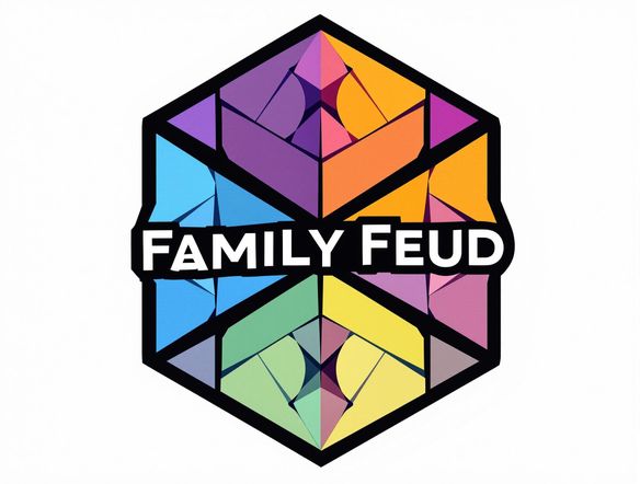 A geometric Family Feud logo created with a block diagram, featuring the family name prominently displayed. Use contrasting colors and a modern font. Abstract representation of family unity. High-quality render.