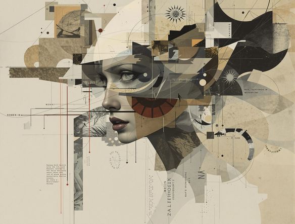 A surreal and dreamlike mixed media collage AI, combining vintage photographs, digital painting elements, and textured paper, with a mysterious atmosphere.