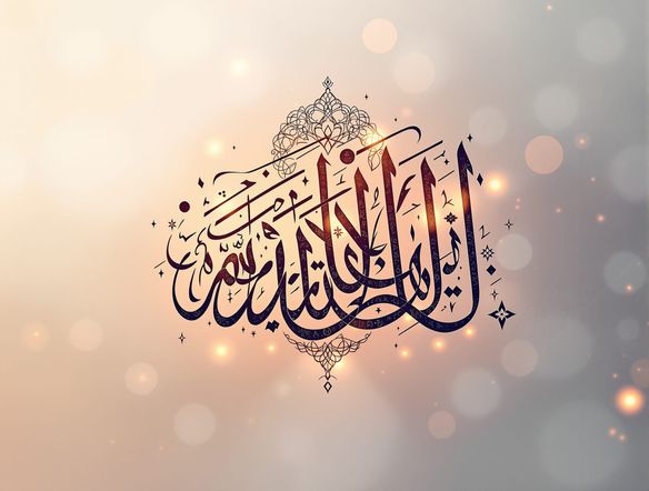 Intricate Arabic calligraphy of 'Bismillah' in a flowing Thuluth script, set against a soft, ethereal background with subtle geometric patterns, digital art.