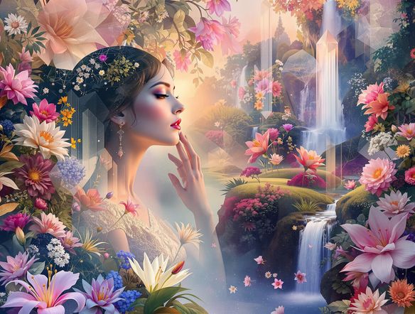 A vibrant, surreal digital collage AI artwork blending elements of nature, vintage photographs, and abstract shapes, showcasing a dreamlike aesthetic. Use this as an artistic photo collage tool example.