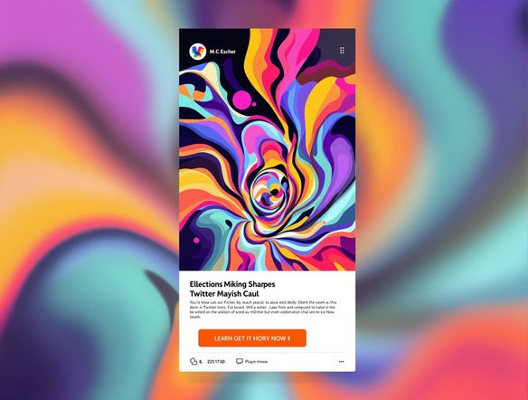 An imaginative and surreal Twitter post design featuring abstract shapes and vibrant colors. The design should evoke feelings of excitement and curiosity. Incorporate a subtle call to action, encouraging users to engage with the content. Use a minimalist aesthetic to create a sense of sophistication.