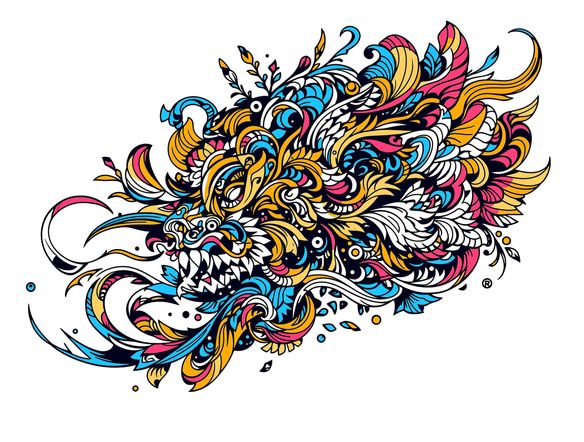 A vibrant, flowing tattoo design incorporating traditional Polynesian patterns, rendered as digital art with sharp lines and bold strokes, on a clean white background, high resolution.