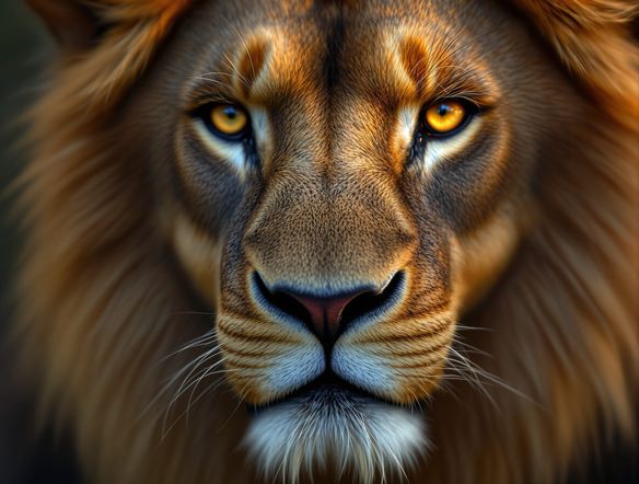 A close-up portrait of a majestic lion with incredibly detailed fur, realistic eyes, and soft, airbrushed lighting. Photorealism airbrush AI style.