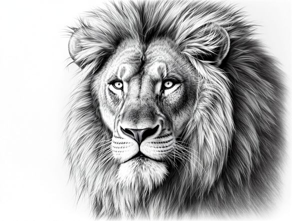 A hyperrealistic graphite drawing of a majestic lion, rendered with intricate detail using a graphite pencil, showcasing the texture and depth of charcoal art.