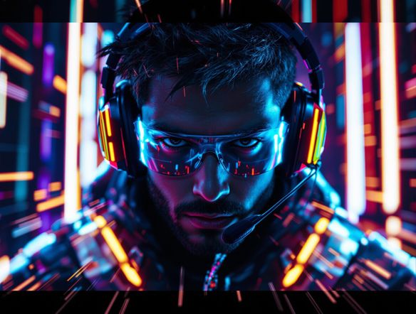 A vibrant and dynamic YouTube thumbnail featuring a gamer intensely focused, with neon lighting and digital effects. Include the words 'NEW VIDEO' in a futuristic font. High resolution.