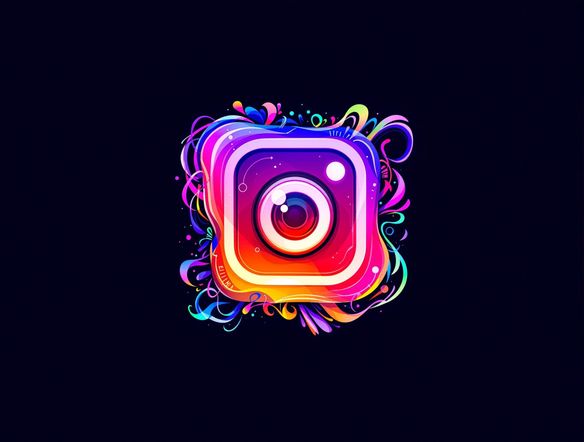Generate a vibrant, eye-catching Instagram logo featuring a stylized camera lens surrounded by abstract, flowing colors. The design should evoke creativity, connection, and visual storytelling. High resolution, modern, and sleek.