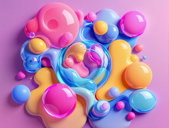 Abstract sign design featuring smooth, colorful blobs arranged dynamically, modern and eye-catching.